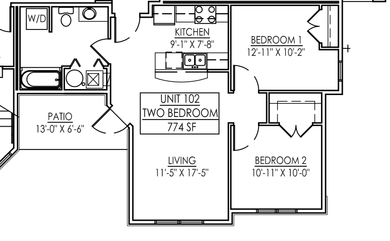 Two Bedroom One Bath Floor Plan 5